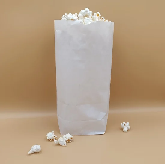 Papiertüte mit Kreuzboden für Popcorn in weiss